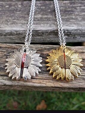 Sunflower ladybug locket necklace Gold  Or Silver